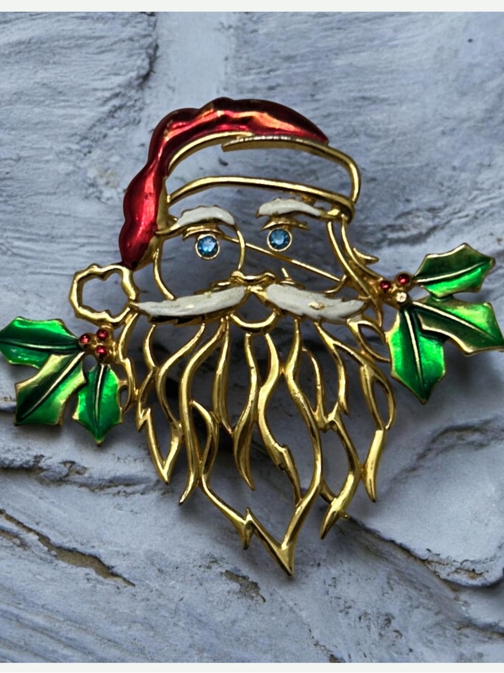 Vintage JJ Jonette Large Enamel Santa Brooch